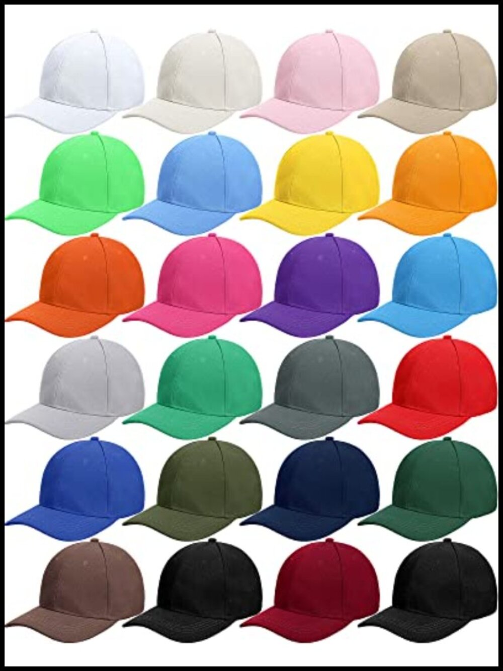 24 Pack Adjustable 100% Polyester Baseball Caps 6 Panel Curved Brim Unisex